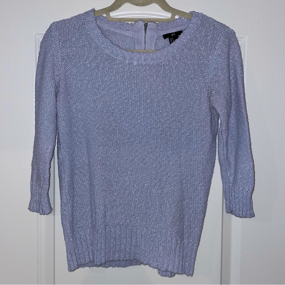 H&M KNIT BACK ZIPPER Light Blue Sweater Size Small
